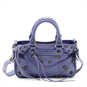Balenciaga Neo Cagoule Leather Handbag Purple Mirror